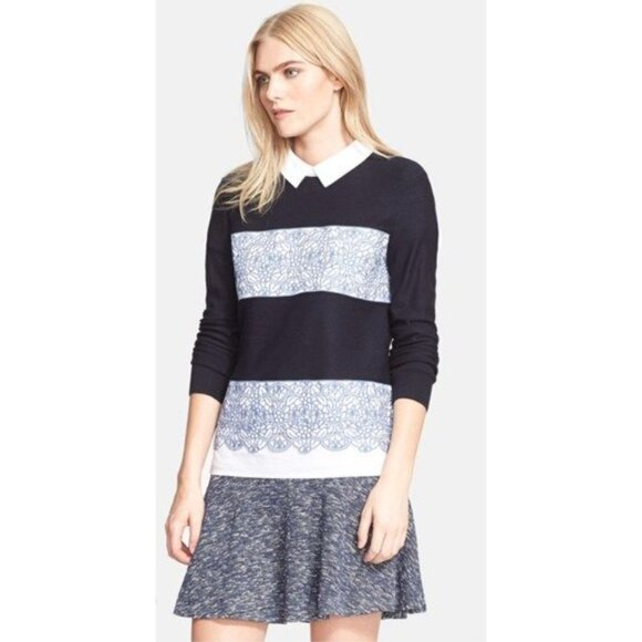 Tory Burch Navy Blue Wool Contrast Paneled Collared Sweater L - Picture 11 of 12